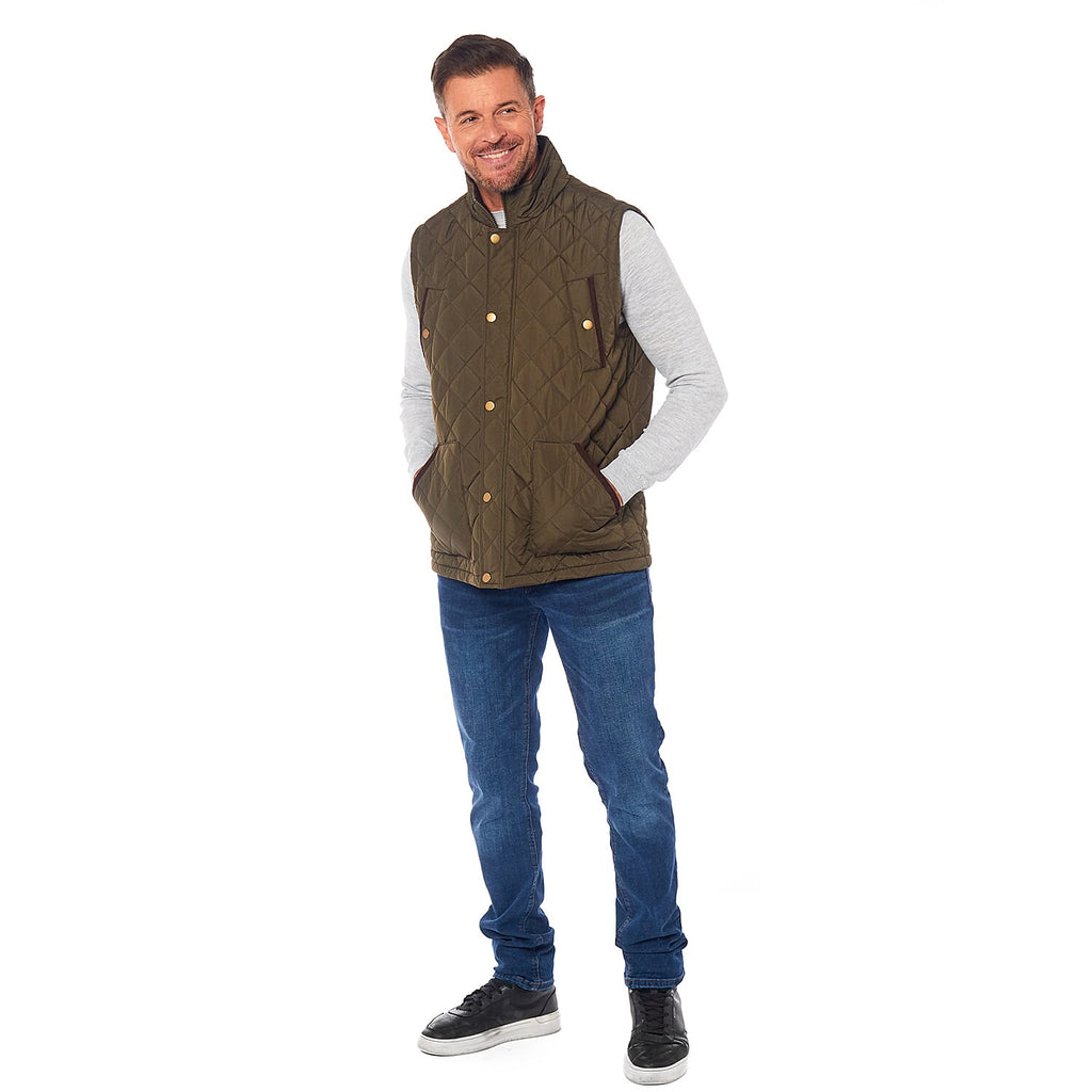 Mens Padded Gilet with Cordroy Binding On Inside Neck - Pockets (Size XXL) - Olive