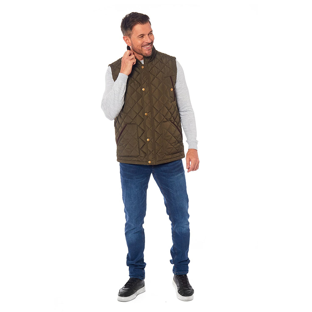 Mens Padded Gilet with Cordroy Binding On Inside Neck - Pockets (Size XXL) - Olive