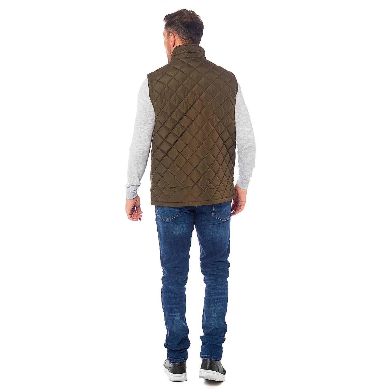 Mens Padded Gilet with Cordroy Binding On Inside Neck - Pockets (Size XXL) - Olive