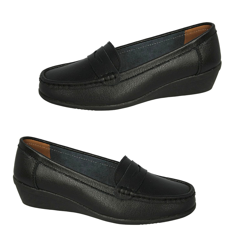 Down to Earth Leather Wedge Shoes (Size 3) - Black