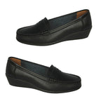 Down to Earth Leather Wedge Shoes (Size 3) - Black
