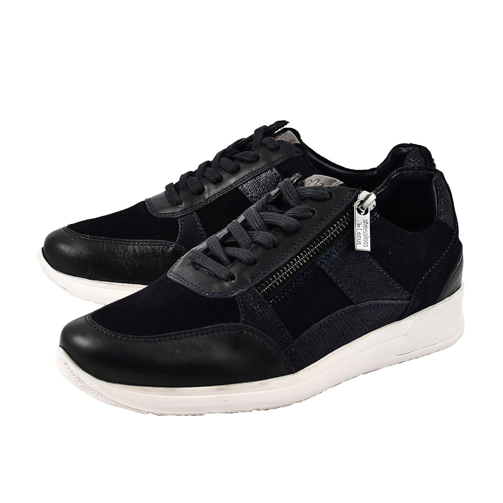 SONNY Leather Casual Zip-Up Trainers (Size 5) - Navy