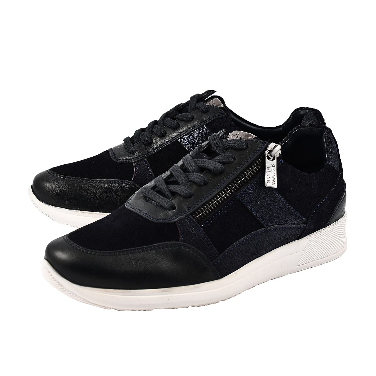 SONNY Leather Casual Zip-Up Trainers (Size 5) - Navy