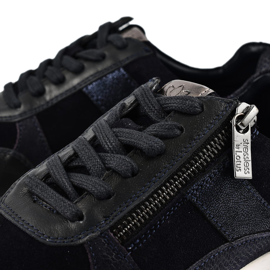 SONNY Leather Casual Zip-Up Trainers (Size 5) - Navy
