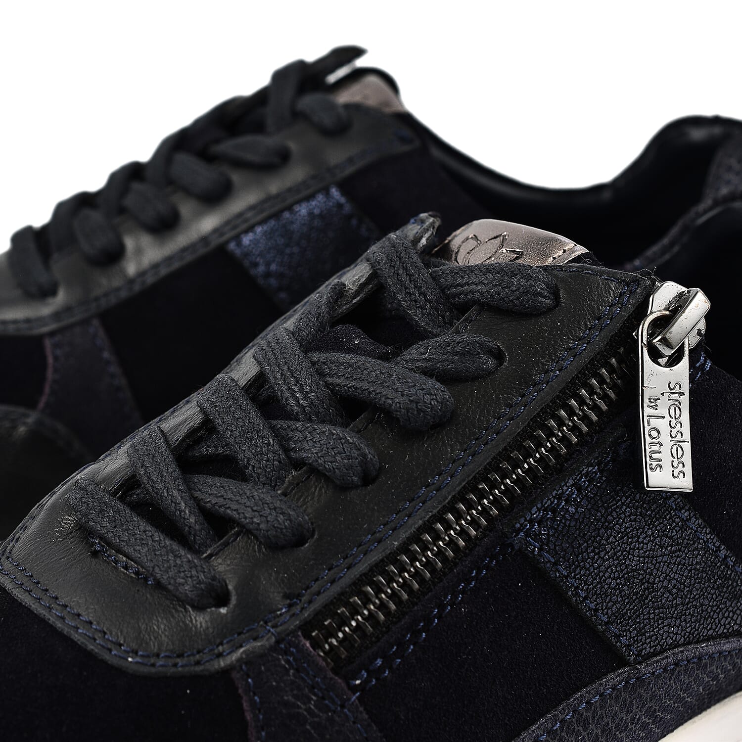 SONNY Leather Casual Zip-Up Trainers (Size 5) - Navy