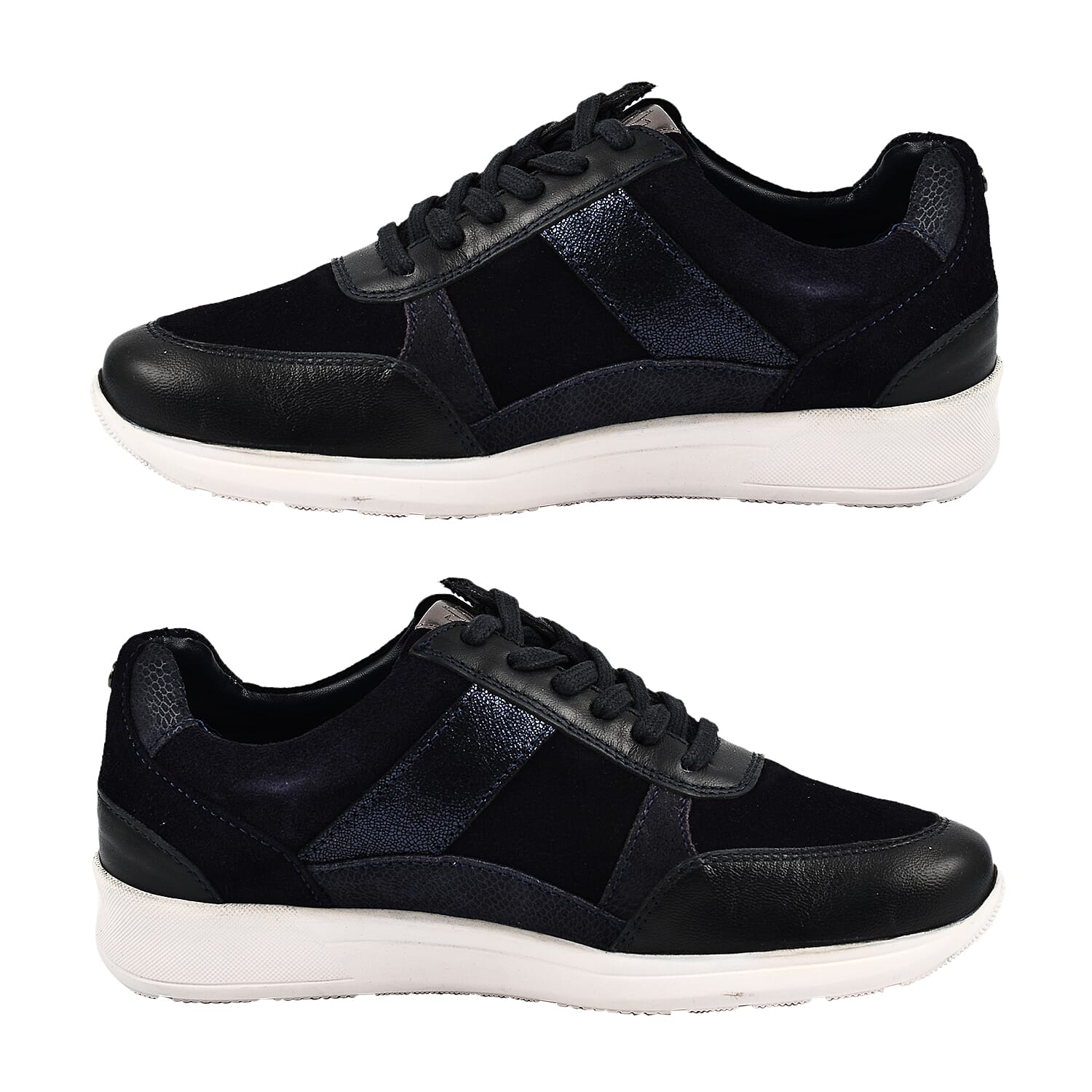 SONNY Leather Casual Zip-Up Trainers (Size 5) - Navy