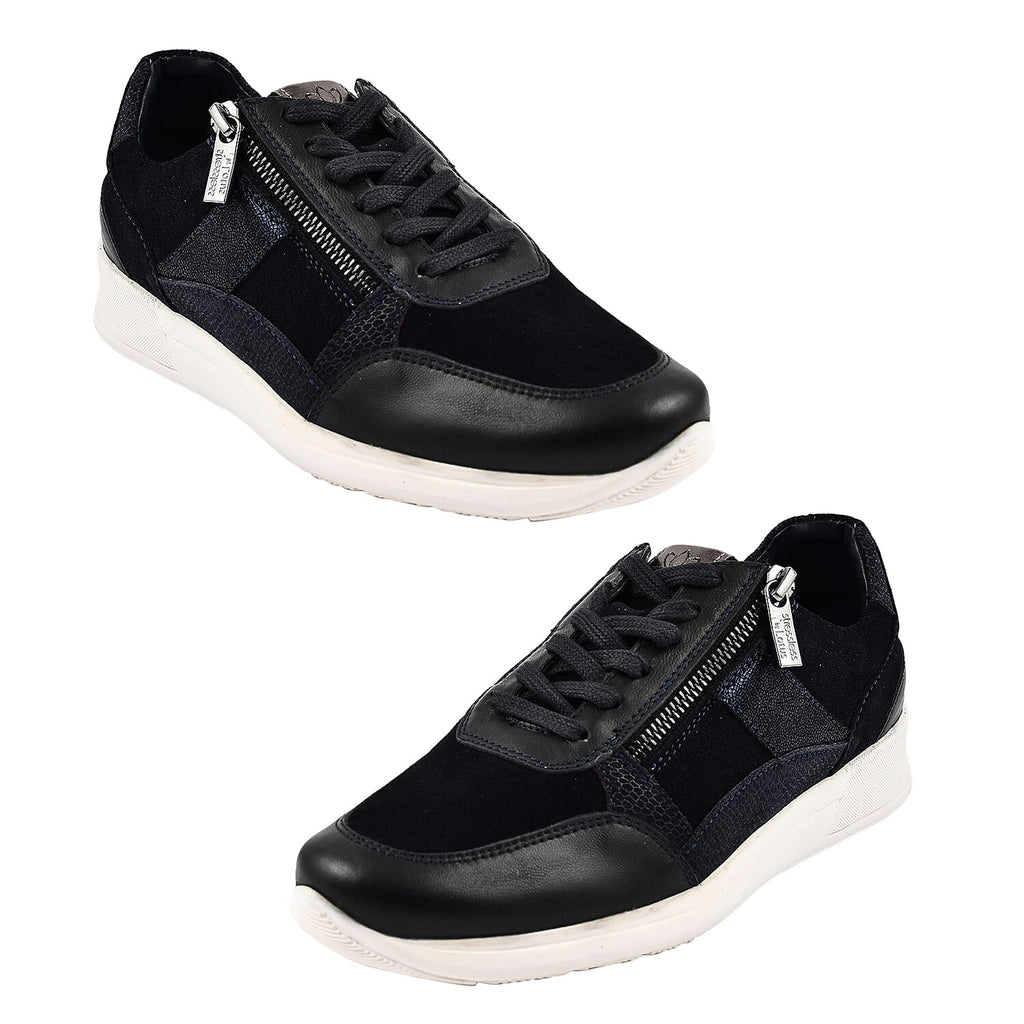 SONNY Leather Casual Zip-Up Trainers (Size 5) - Navy