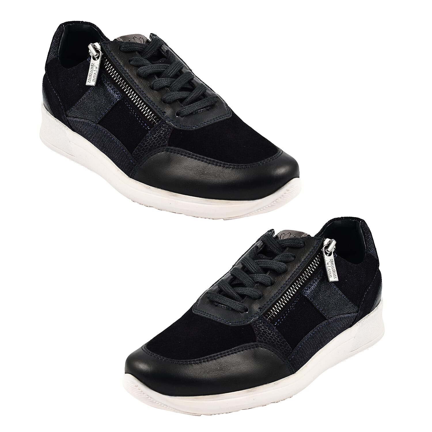 SONNY Leather Casual Zip-Up Trainers (Size 5) - Navy