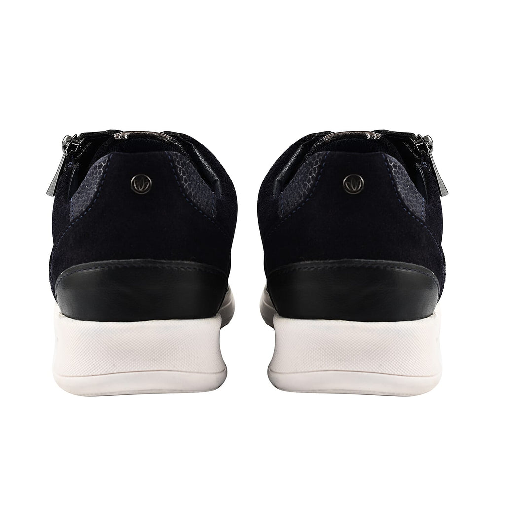 SONNY Leather Casual Zip-Up Trainers (Size 5) - Navy