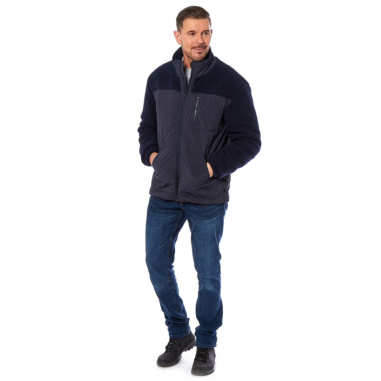 Mens Teddy Fleece Jacket (Size Xxl) - Navy