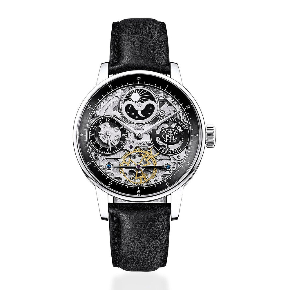Trenton Jazz Automatic Skeleton 42mm Watch With Moonphase Function 5ATM, Mineral Glass, Leather Strap & Lifetime Warranty