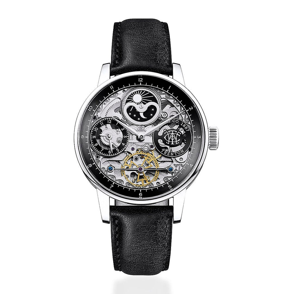 Trenton Jazz Automatic Skeleton 42mm Watch With Moonphase Function 5ATM, Mineral Glass, Leather Strap & Lifetime Warranty