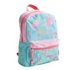 Mermaid Print Medium Backpack Mesh Pocket & Dual Zippers with Adjustable Straps - Turquoise & Pink