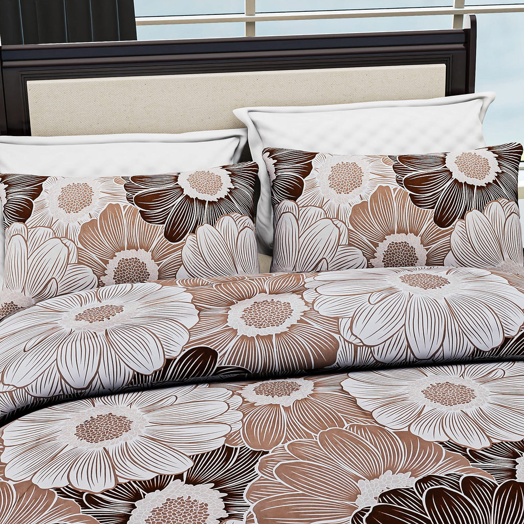 Hush Heaven 3-Piece Printed Duvet Set with Pillow Covers - Storage Bag (Size Double) - Light - Dark Brown