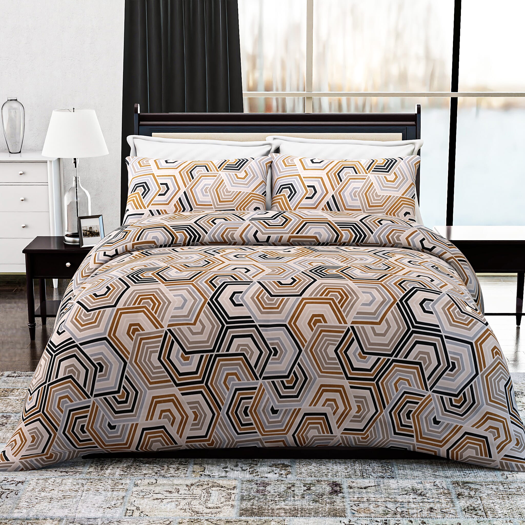 Hush Heaven 3-Piece Printed Duvet Set with Pillow Covers - Storage Bag (Size Double) - Multicolor