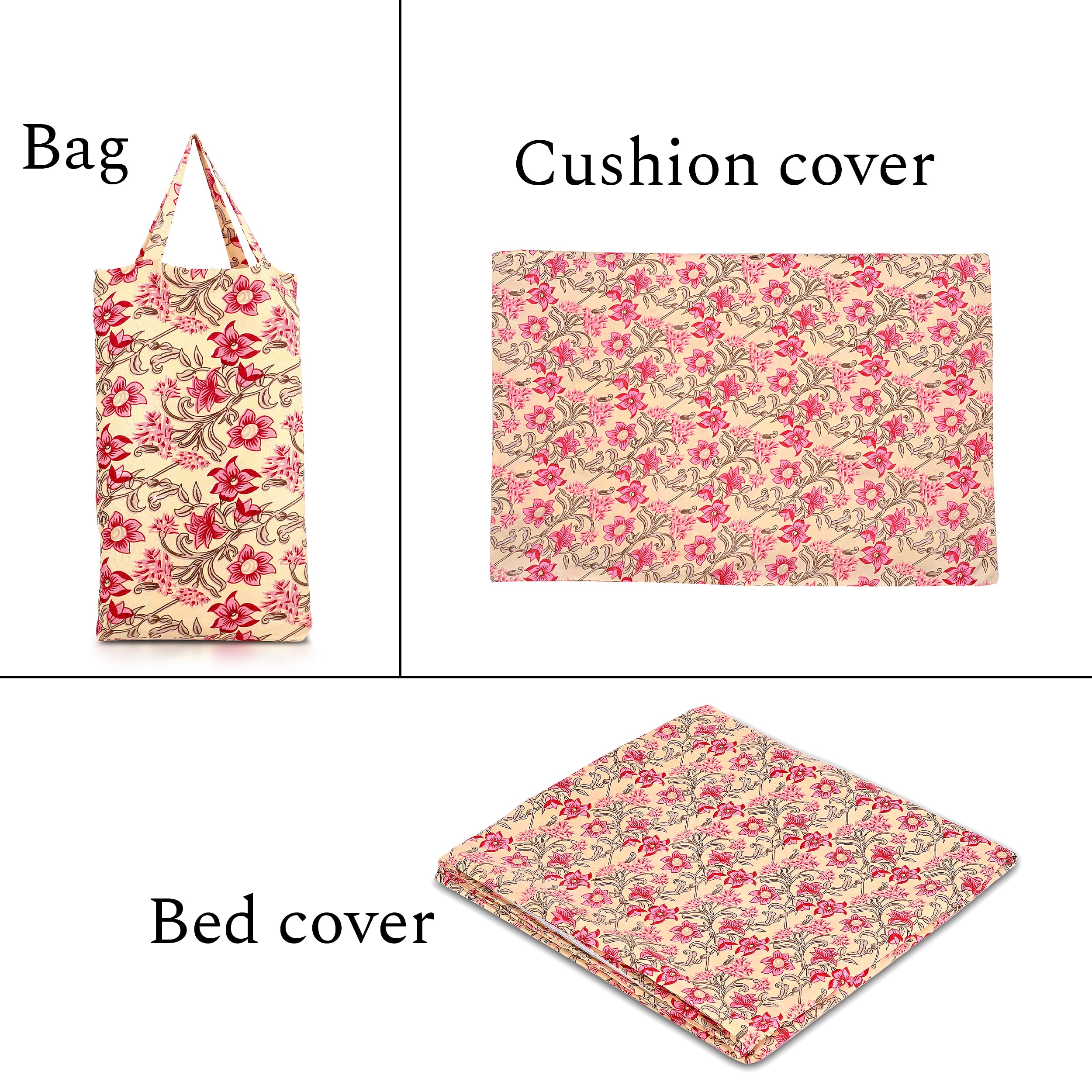 Hush Heaven 3-Piece Printed Duvet Set with Pillow (Size King) - Beige - Pink