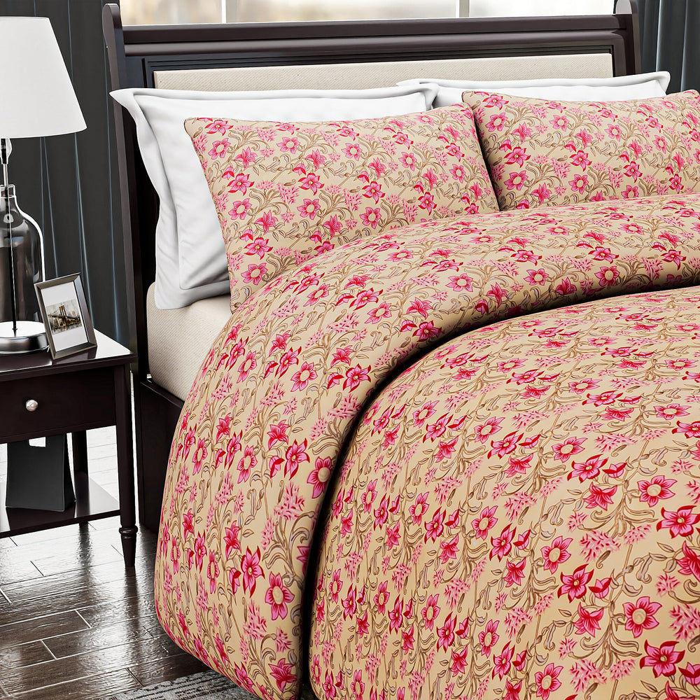 Hush Heaven 3-Piece Printed Duvet Set with Pillow (Size King) - Beige - Pink