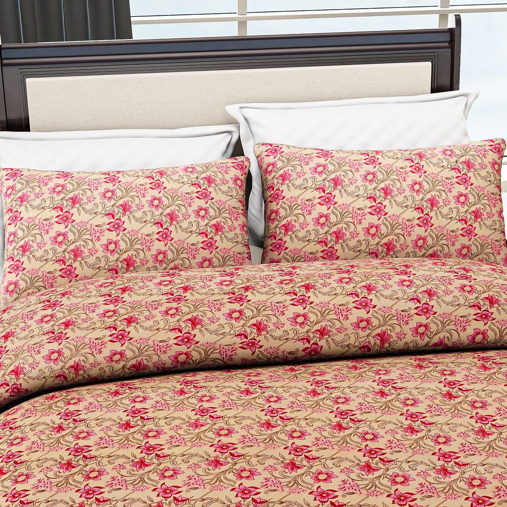 Hush Heaven 3-Piece Printed Duvet Set with Pillow (Size King) - Beige - Pink
