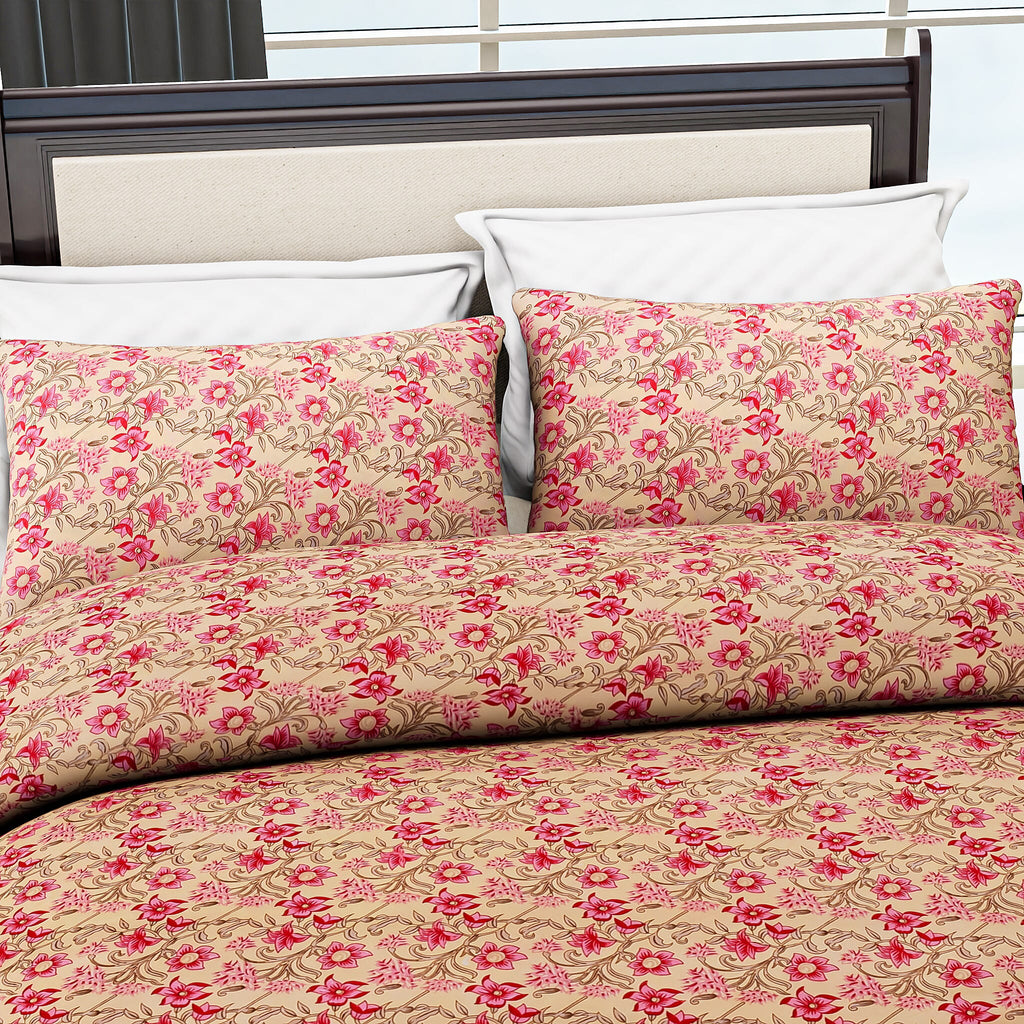 Hush Heaven 3-Piece Printed Duvet Set with Pillow (Size King) - Beige - Pink