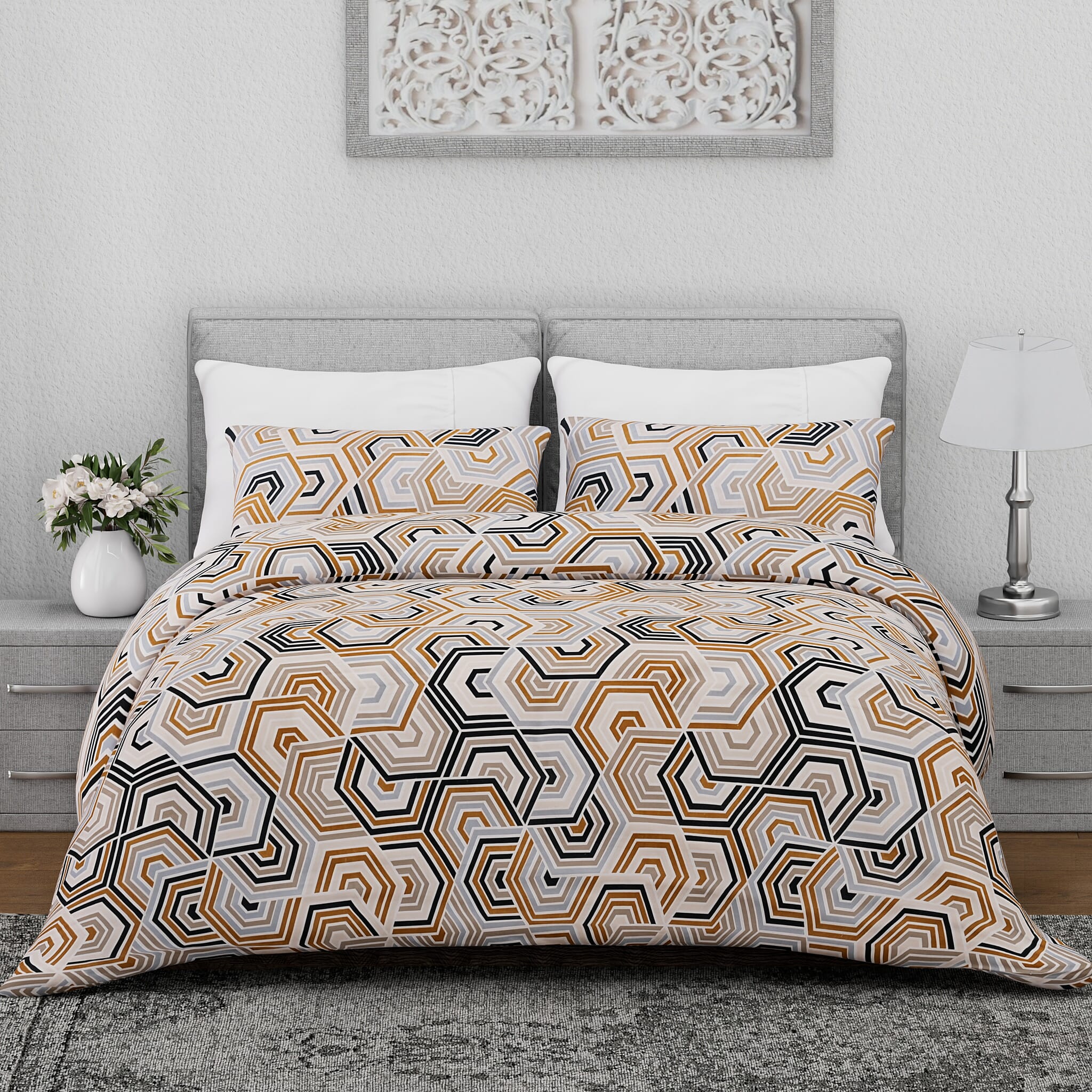 Hush Heaven 3-Piece Printed Duvet Set with Pillow Covers - Storage Bag (Size King) - Multicolor