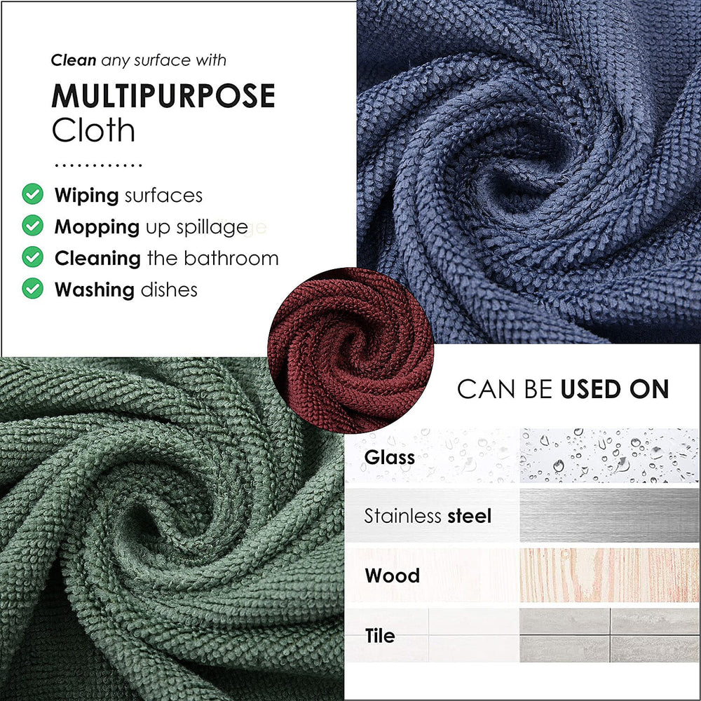 Microfibre Super Absorbing Cleaning Cloth (Set of 15 pcs) - Size-40x40cm (Grey, Wine, Green)