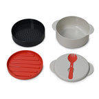 Microwave 3 Tier Vegetable Steamer with Spoon - CookEntire Meals - Dishwasher Safe - Grey & Orange