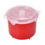 Microwave Rice Cooker with Rice Spoon (2.6L) - Red (Cook or Reheat with Built in Steam Vents and Lid)