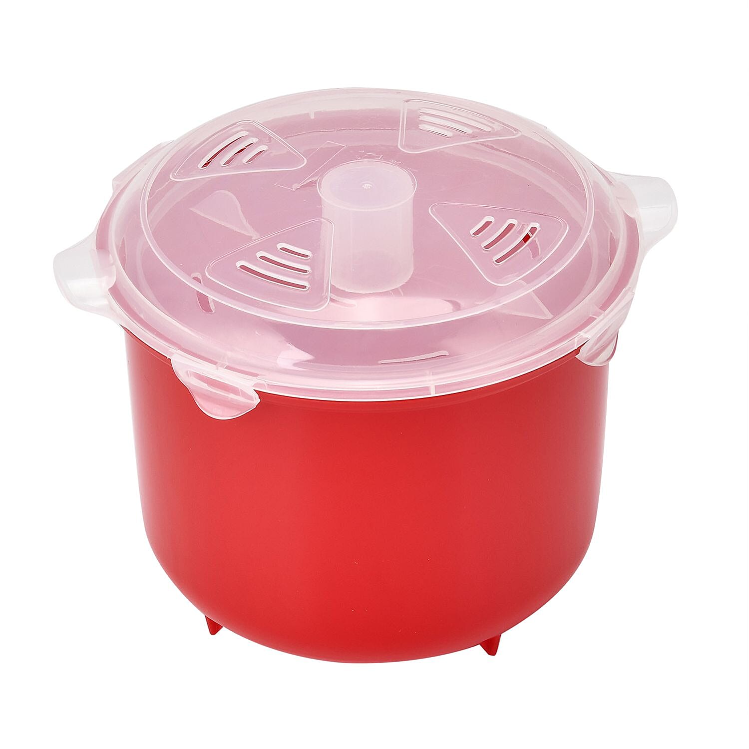 Microwave Rice Cooker with Rice Spoon (2.6L) - Red (Cook or Reheat with Built in Steam Vents and Lid)