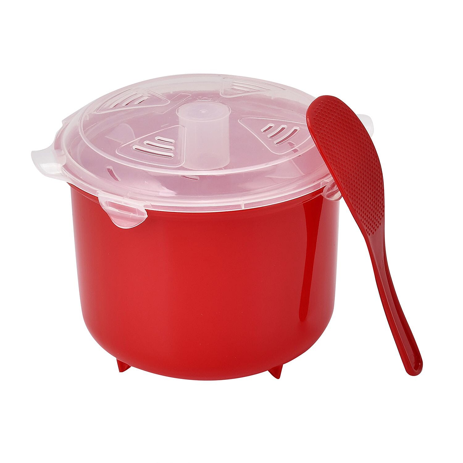Microwave Rice Cooker with Rice Spoon (2.6L) - Red (Cook or Reheat with Built in Steam
