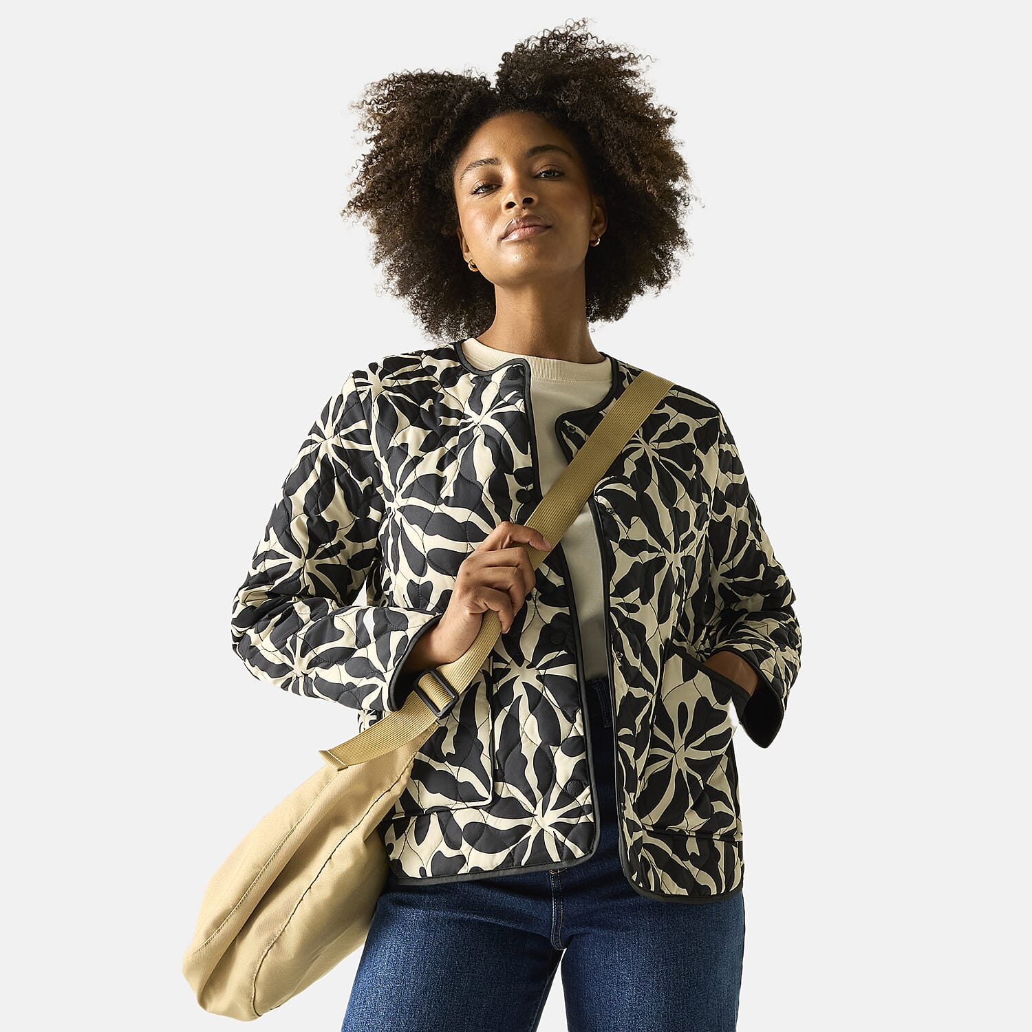 Regatta Womens Floral Quilted Jacket with Water-Repellent Finish and Pockets (Size 12) - Beige