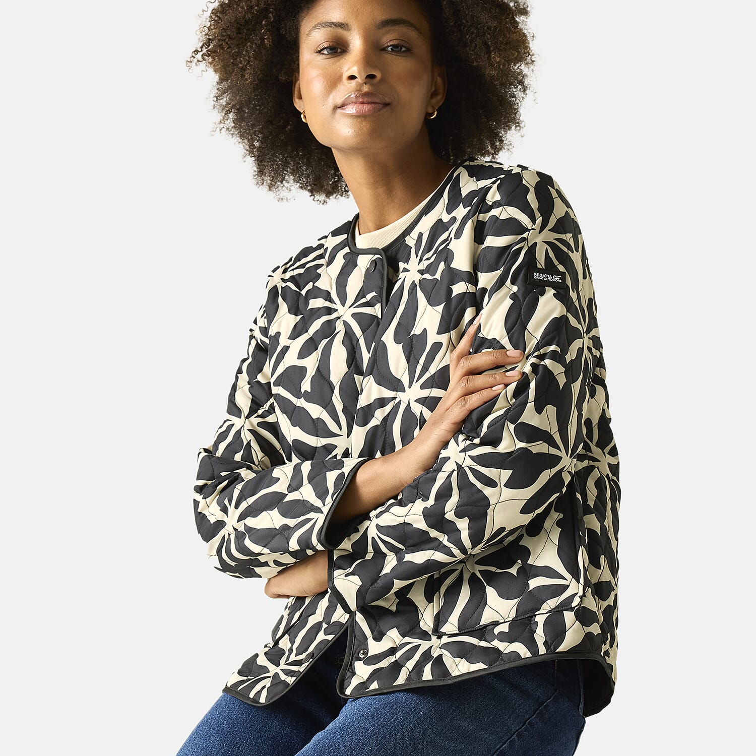 Regatta Womens Floral Quilted Jacket with Water-Repellent Finish and Pockets (Size 12) - Beige