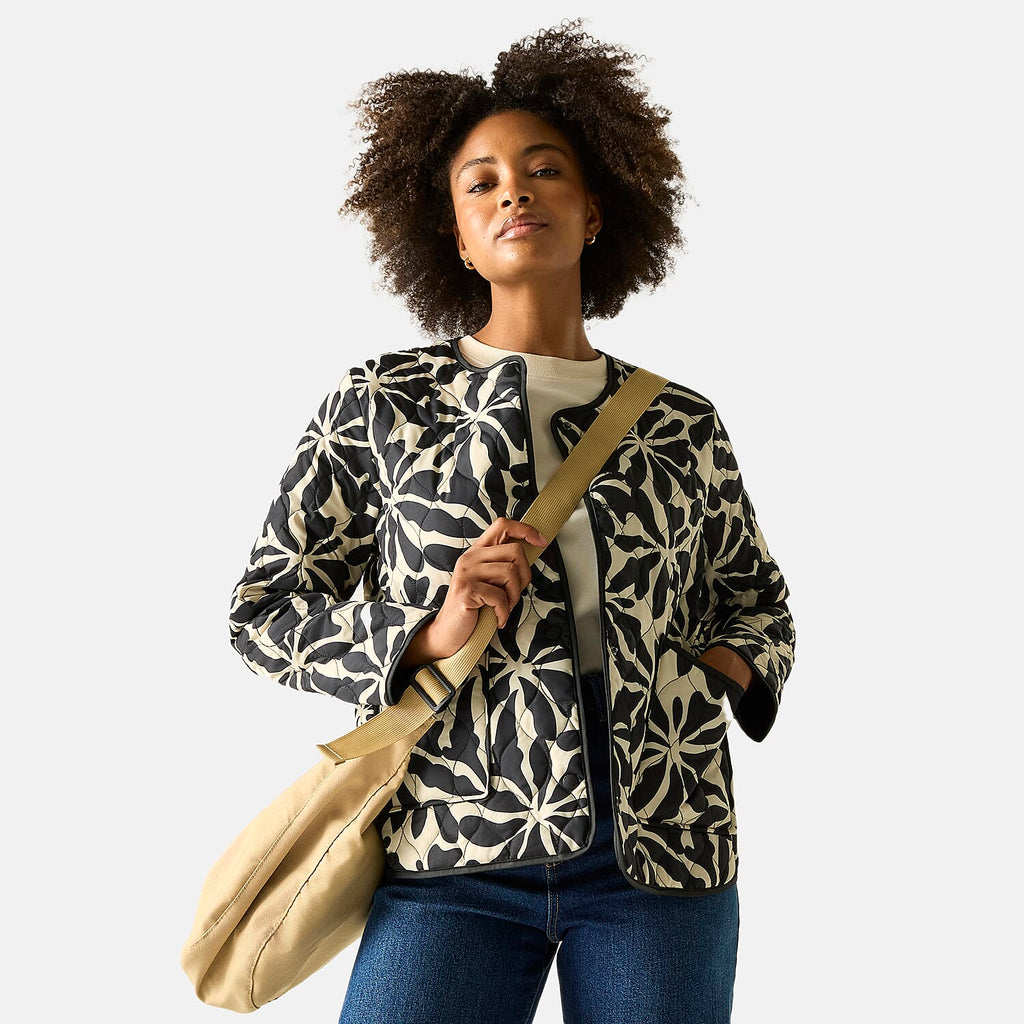 Regatta Womens Floral Quilted Jacket with Water-Repellent Finish and Pockets (Size 20) - Beige