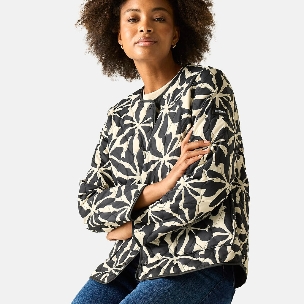 Regatta Womens Floral Quilted Jacket with Water-Repellent Finish and Pockets (Size 20) - Beige