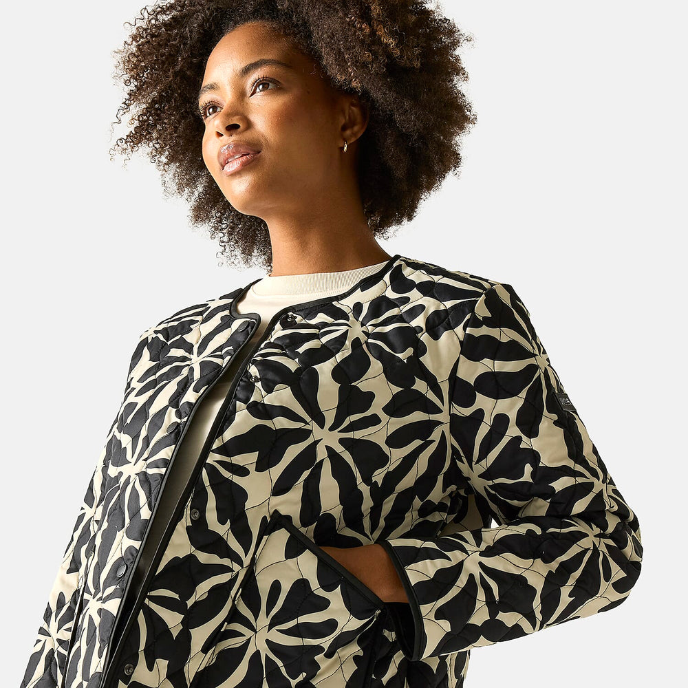Regatta Womens Floral Quilted Jacket with Water-Repellent Finish and Pockets (Size 20) - Beige