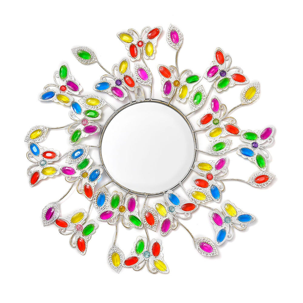 Colourful Beaded Iron Floral Wall Mirror (56x56x3cm) - Multicolour