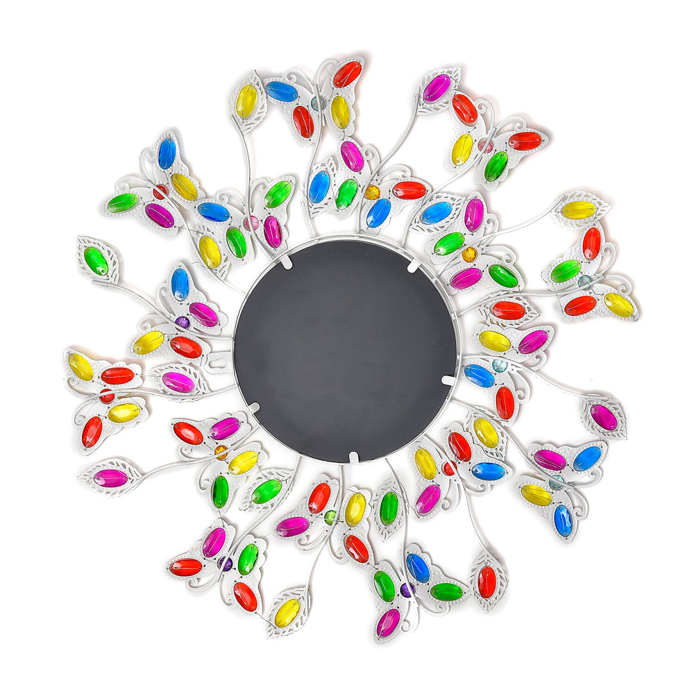 Colourful Beaded Iron Floral Wall Mirror (56x56x3cm) - Multicolour