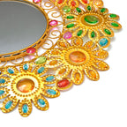 Colourful Beaded Iron Floral Wall Mirror (44x44x3cm) - Yellow - Multicolor
