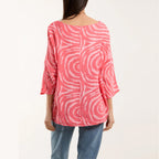 Nova of London 100 % Cotton Swirl Sleeve Blouse (One Size) with Necklace (Size 32) - Pink