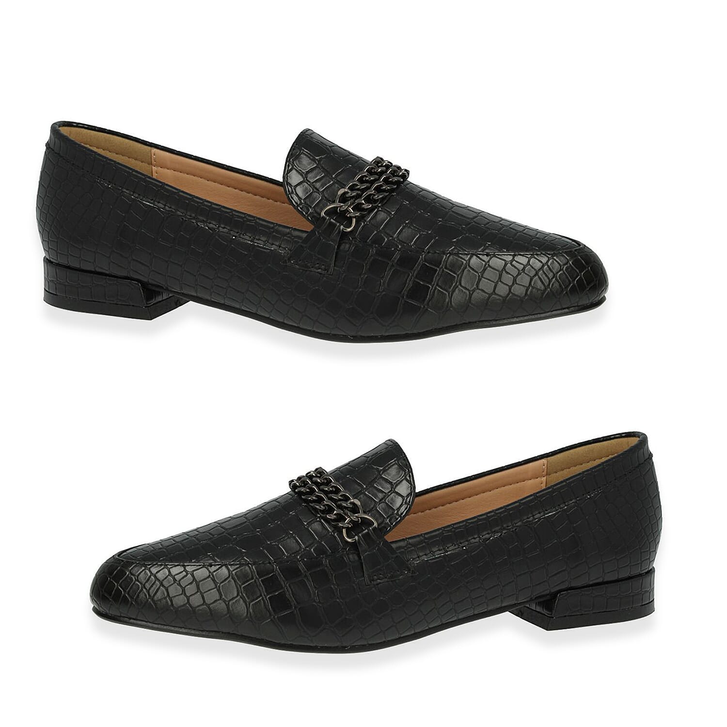 Spot On Ladies Croc Pattern Wide Fitting Loafers (Size - 3) - Black