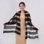 30% Silk and Modal Printed Scarf (Size - One Size) - Black