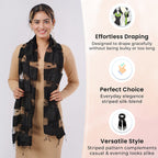 30% Silk and Modal Printed Scarf (Size - One Size) - Black