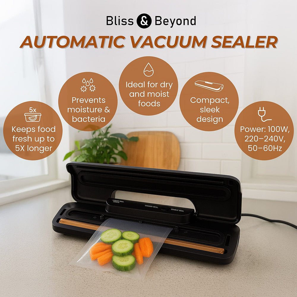 Money Saving Homesmart Automatic Vacuum Sealer Machine For Food Preservation with 30 Pcs Vacuum Bags (220-240v) - Black