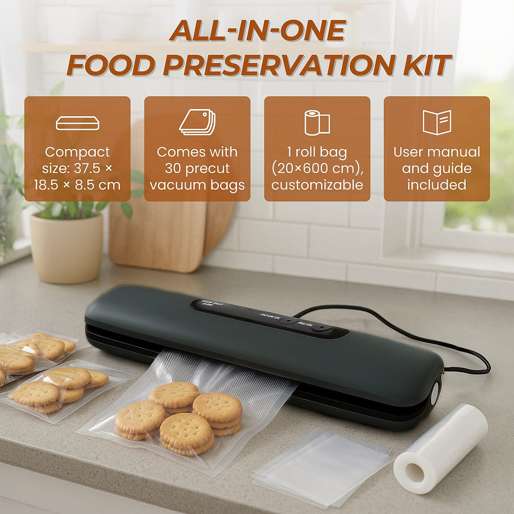 Money Saving Homesmart Automatic Vacuum Sealer Machine For Food Preservation with 30 Pcs Vacuum Bags (220-240v) - Black