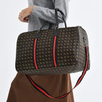 Monogram Pattern Travel Duffel Bag with Red Stripe Detail (50 x 30 cm) - Coffee