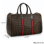 Monogram Pattern Travel Duffel Bag with Red Stripe Detail (50 x 30 cm) - Coffee