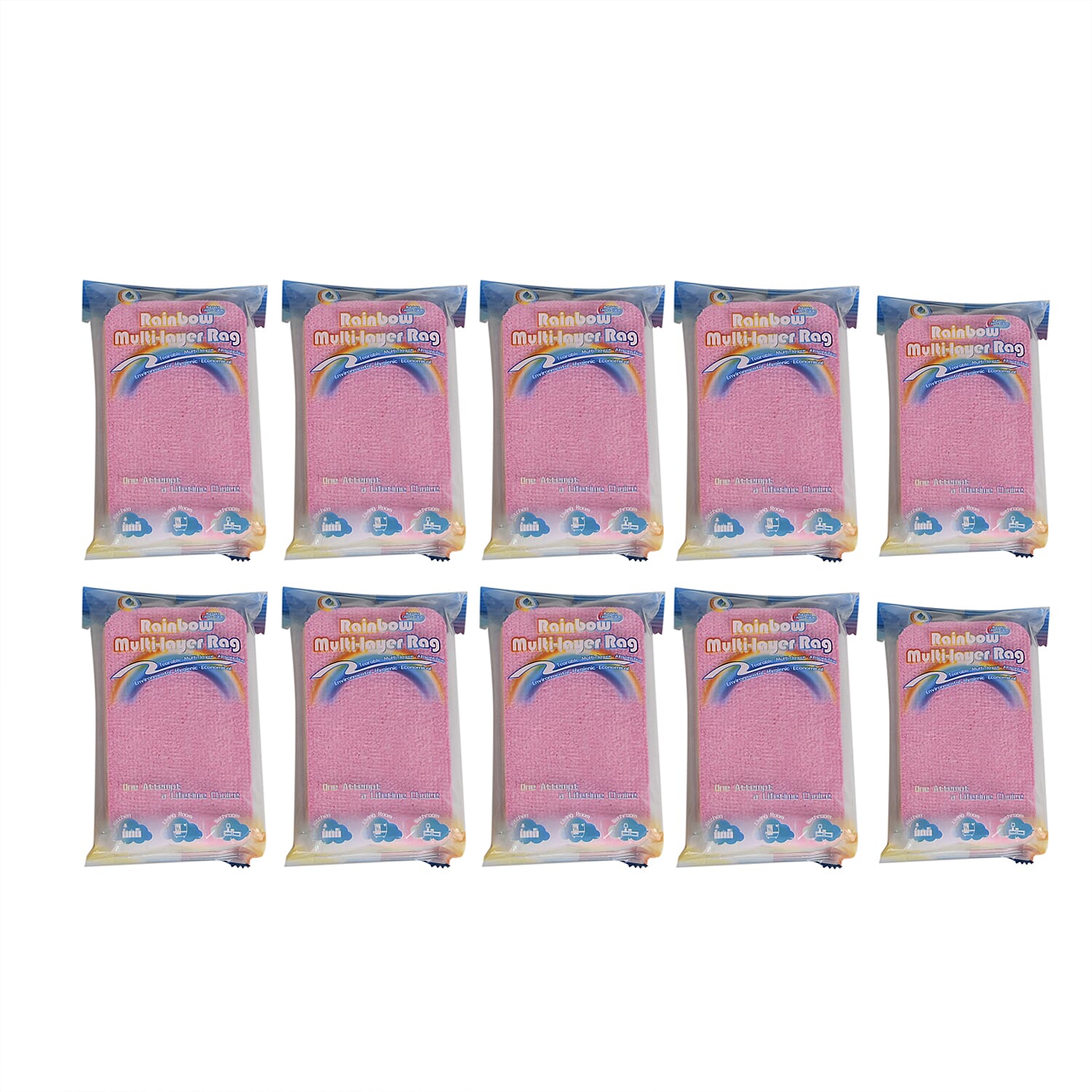 Set of 10 Reusable Cleaning Pads (Size 12x7x12 cm) - Multicolor