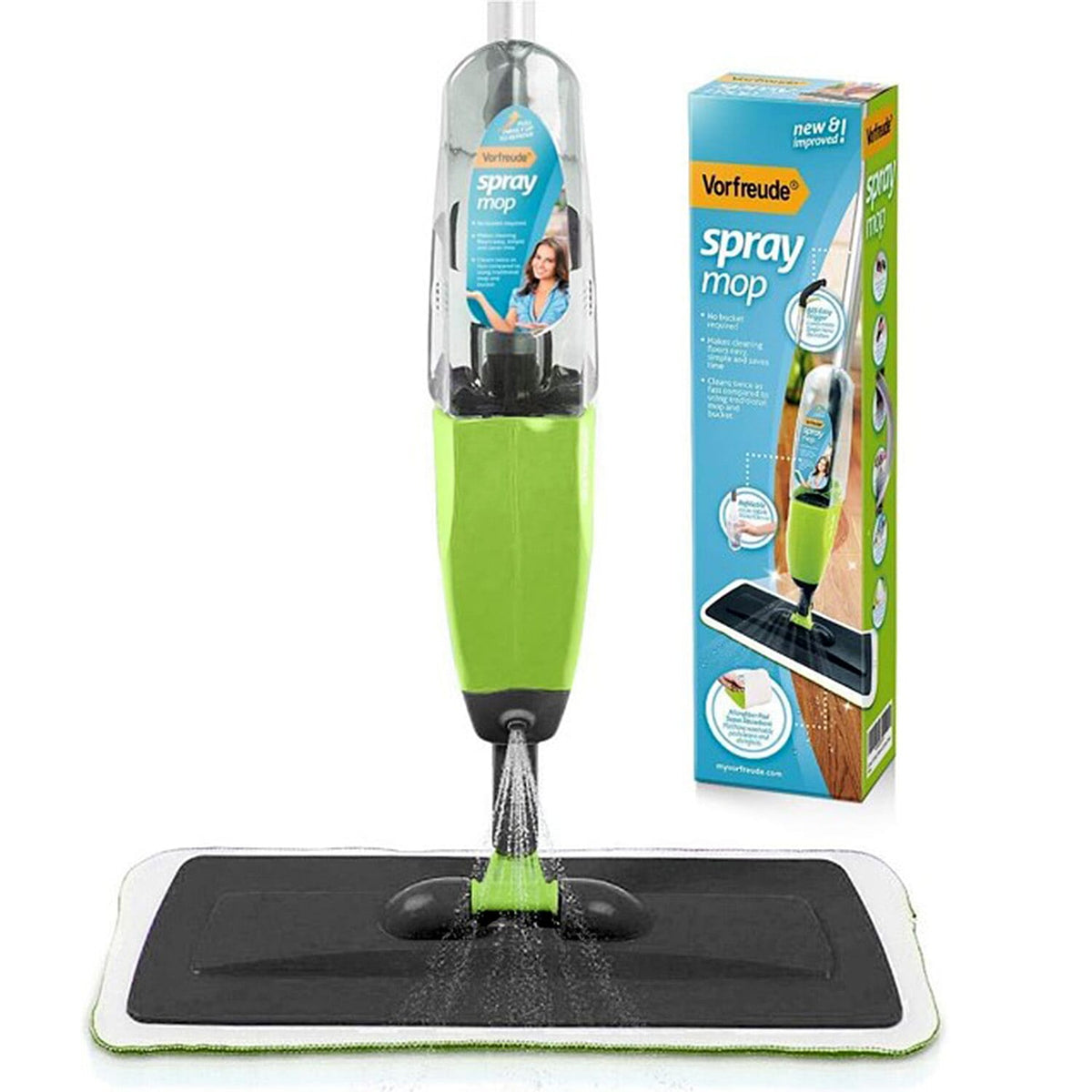Vorfreude Floor Mop with Integrated Spray - Reusable Microfiber Pad (700ml) - Green