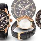 Morphic M51 Series Quartz Movt. 10ATM WR Black Dial with Rose Case Mens Watch with Black Leather Strap