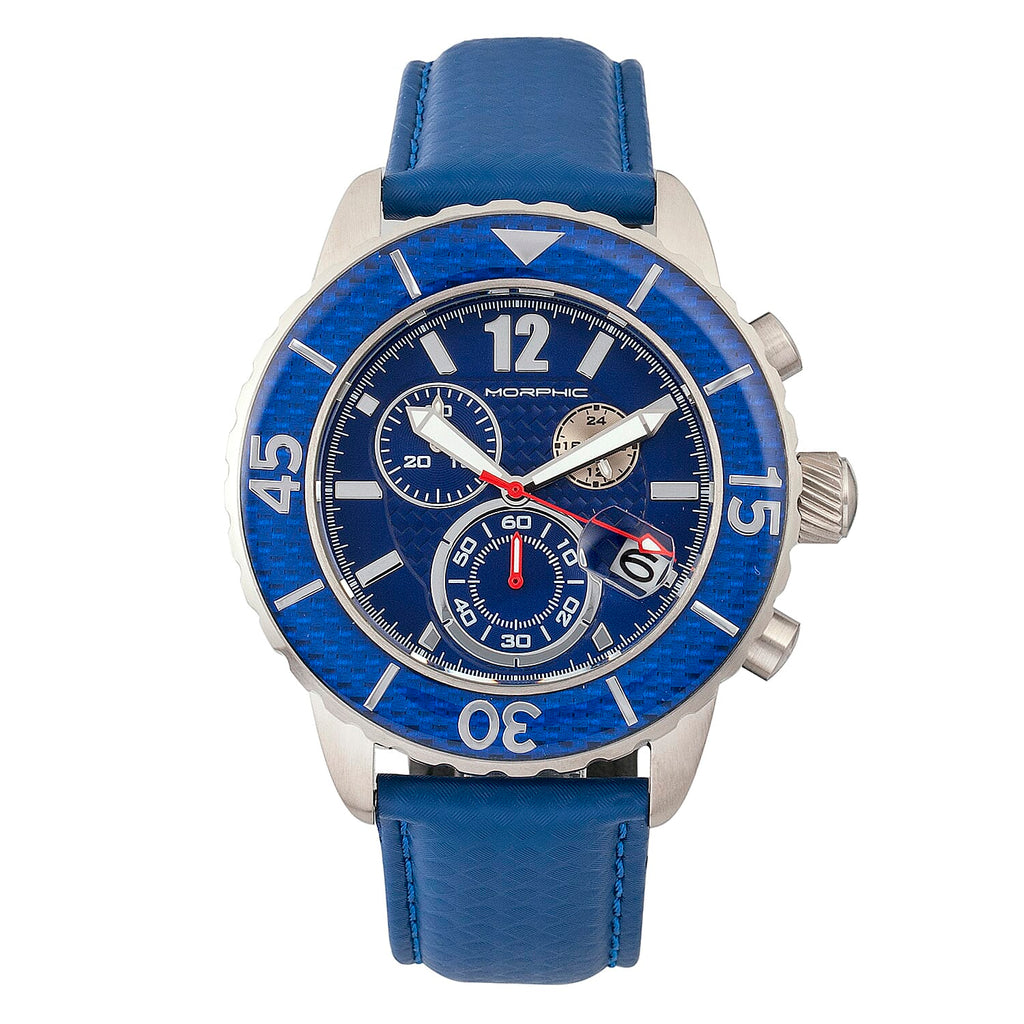Morphic M51 Series Quartz Movt. 10ATM WR Blue Dial with Silver Case Mens Watch with Blue Leather Strap