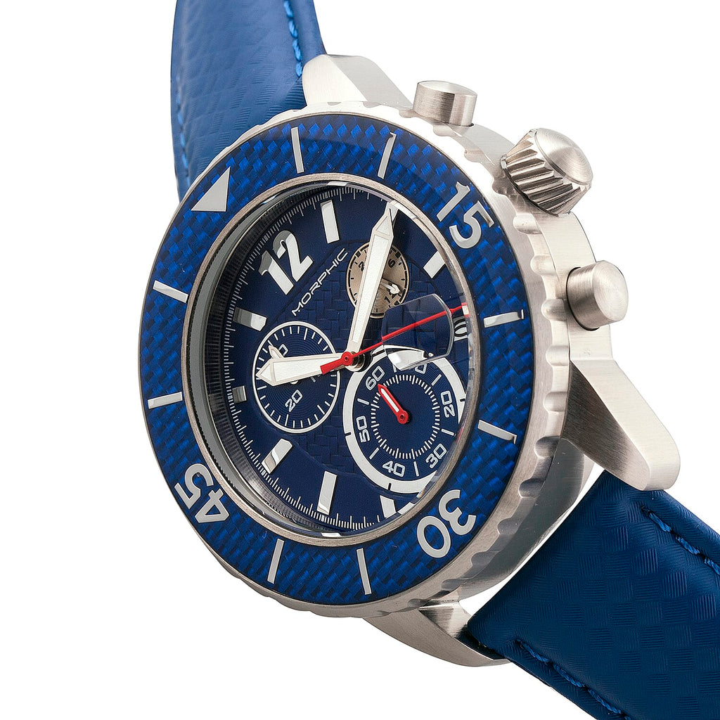 Morphic M51 Series Quartz Movt. 10ATM WR Blue Dial with Silver Case Mens Watch with Blue Leather Strap